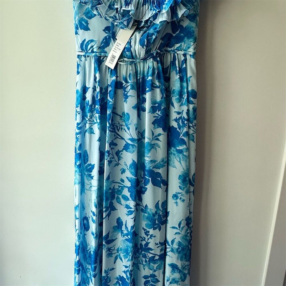 Monique Lhuillier nwt off shoulder Blue Floral Maxi Dress Size 4   1409 - Picture 5 of 6